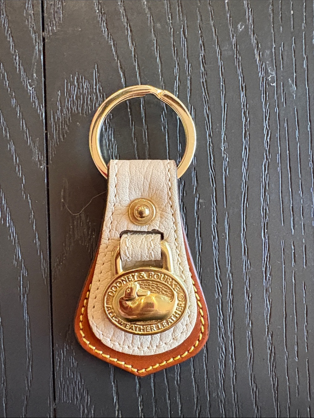 New vintage Dooney & Bourke Cream and Tan Leather Key Holder with Gold Hardware